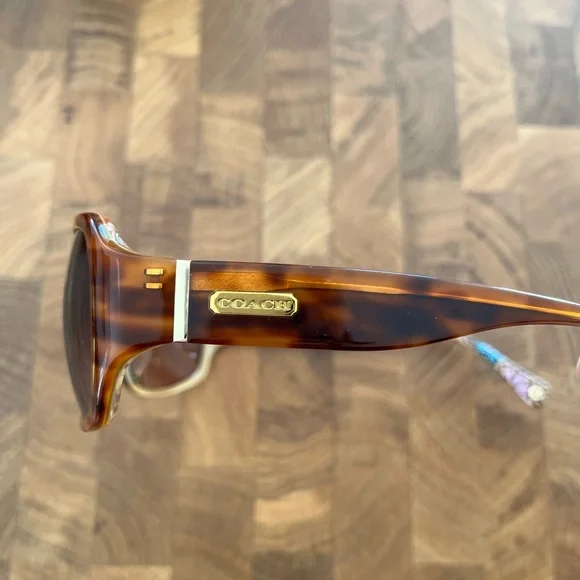 Coach Tortoiseshell Sunglasses with Floral Temples on inside - Brown - Picture 2 of 4